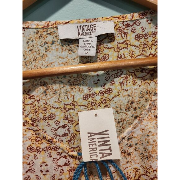 New Semi Sheer 3/4 Bell Sleeve Tassel Tie Neck Relaxed Fit Boho Top Sz 1X - Picture 6 of 7